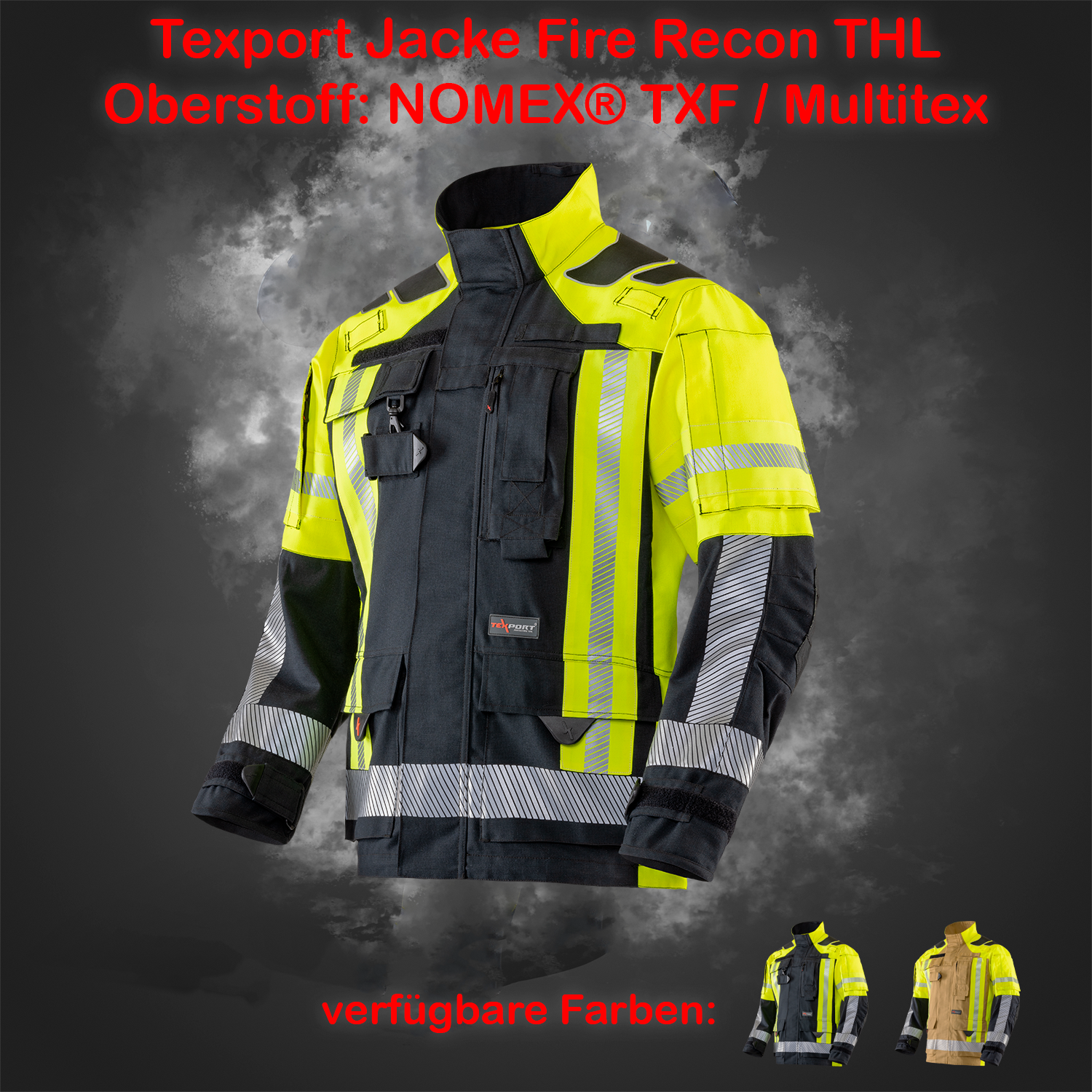 TEXPORT Fire Recon THL Jacke - Schwarzblau / HiVis Gelb - NOMEX® TFX / Multitex - Größe: L-6