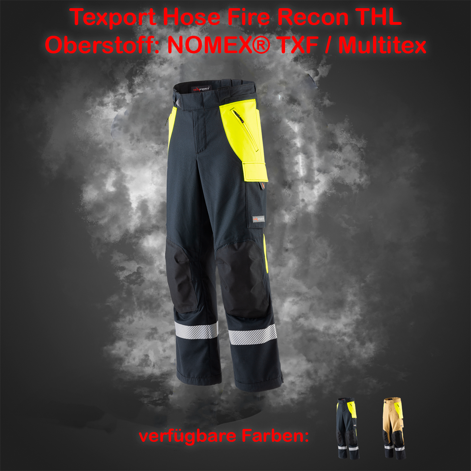 TEXPORT Fire Recon THL Hose - Schwarzblau / HiVis Gelb - NOMEX® TFX / Multitex - Größe: M-4