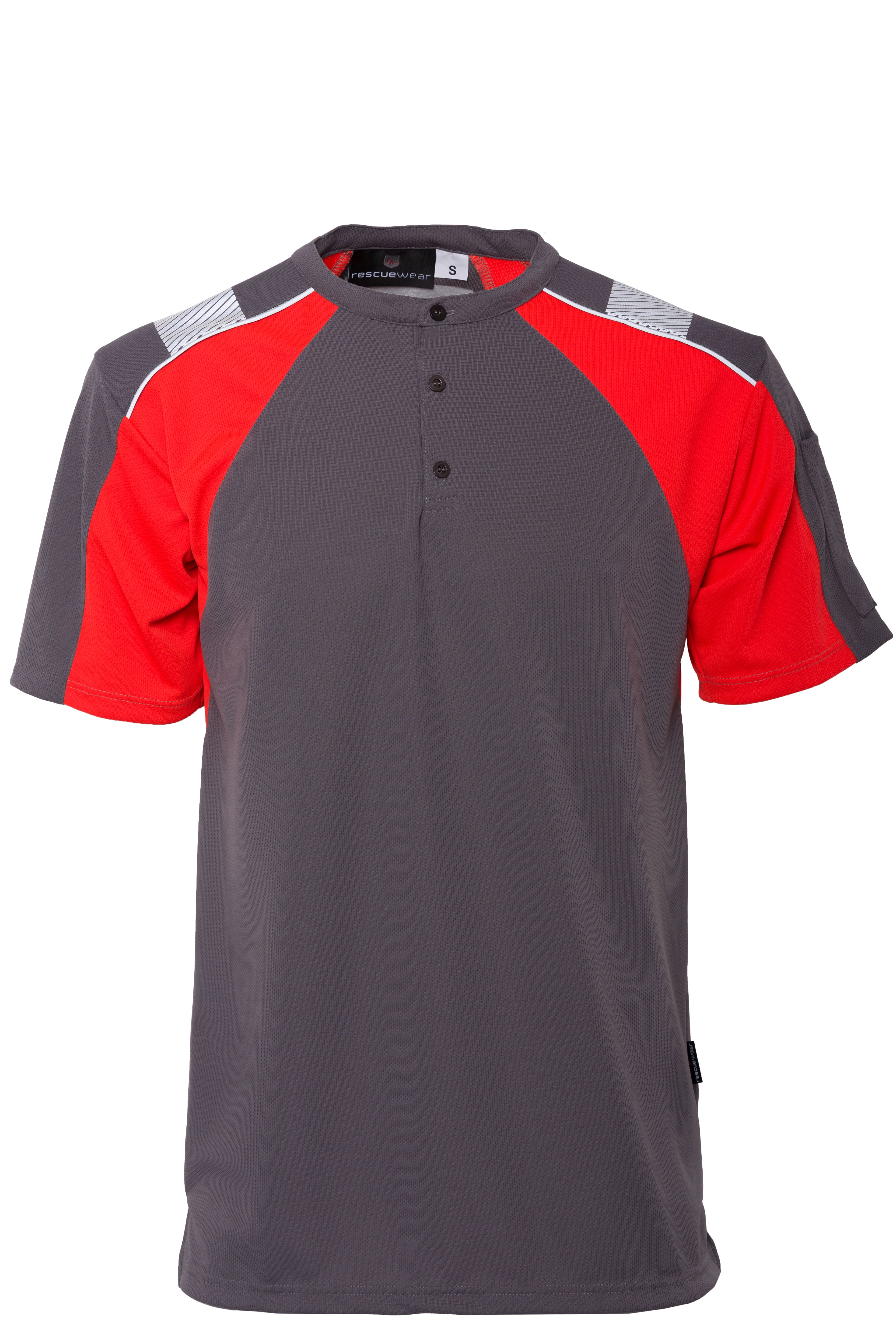 Rescuewear Shirt O-hals 33460 kurze Ärmel Advanced Grau / Neon Rot