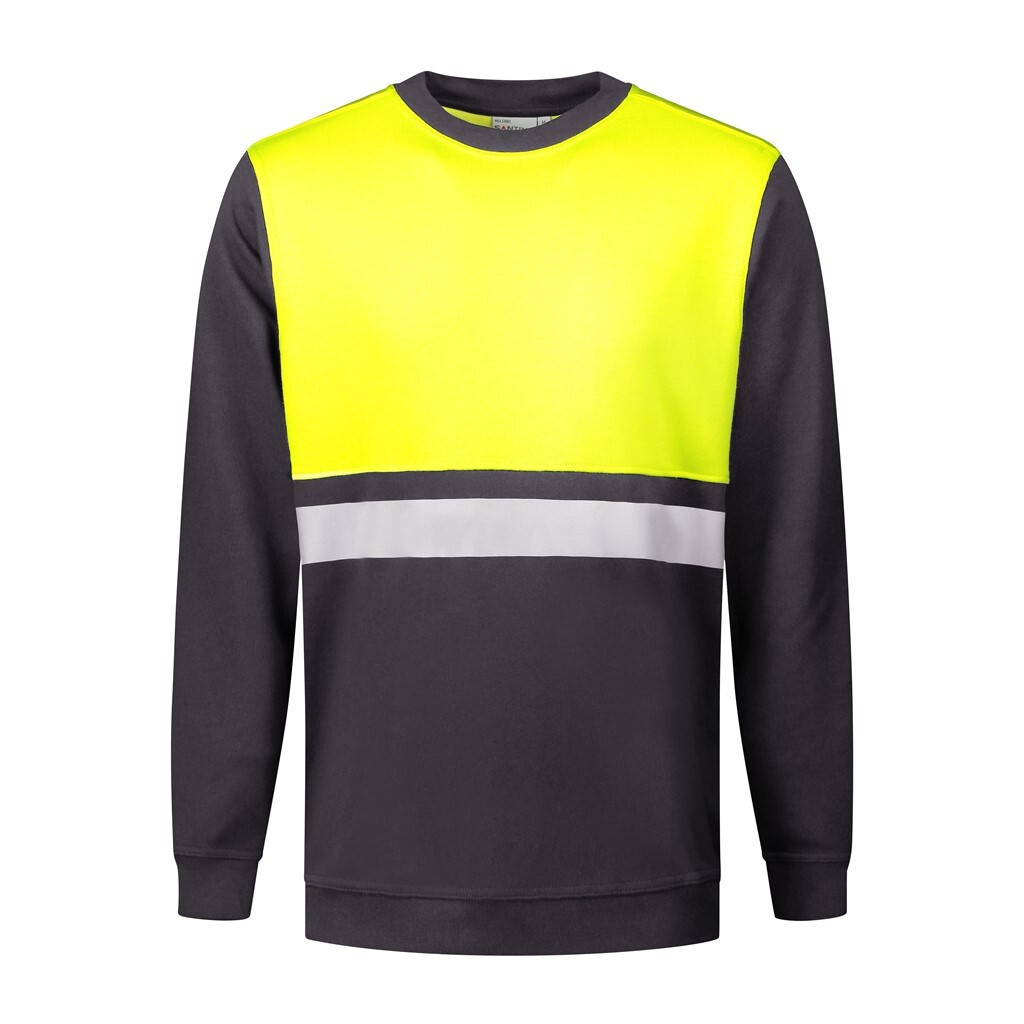 Santino Sweater O-hals Helsinki - Graphite / Fluor Yellow - HiVis-Line