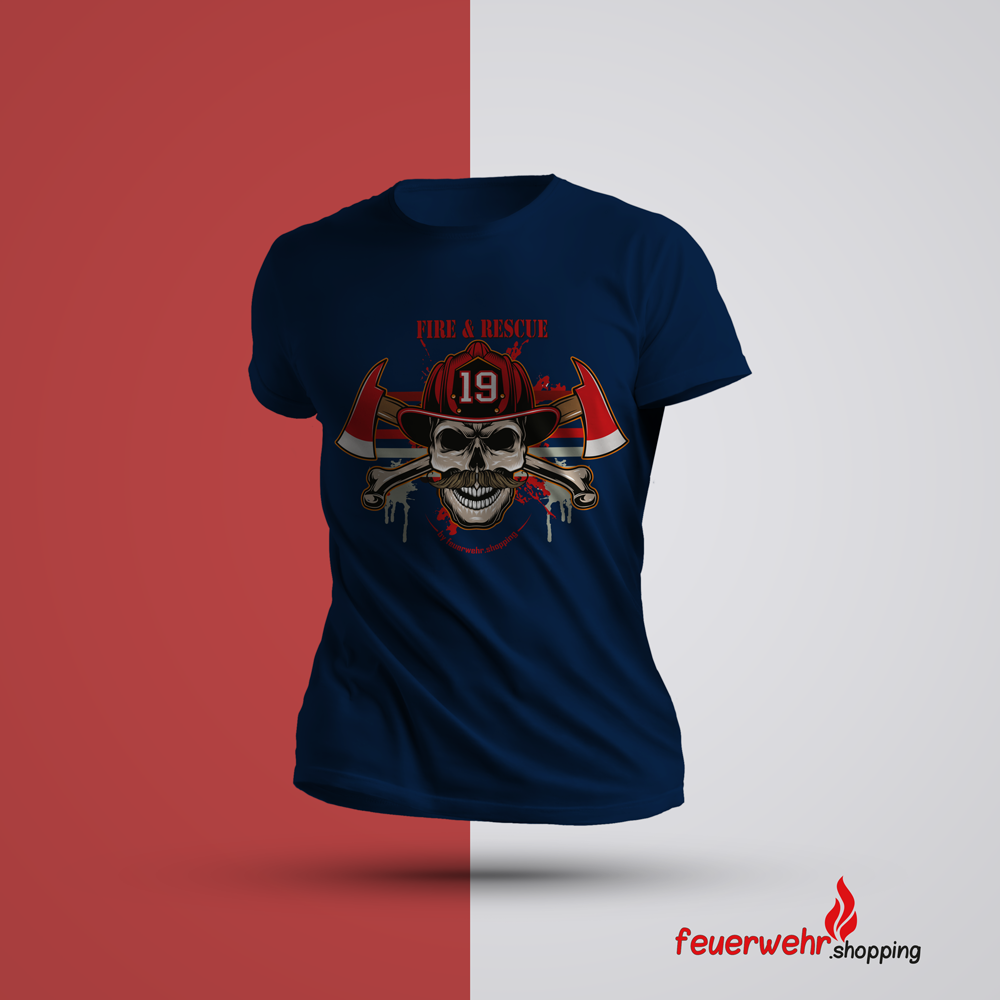 T-Shirt Fire & Rescue mit Totenkopf by feuerwehr.shopping - Farbe navy Amerikanische Größe: XS