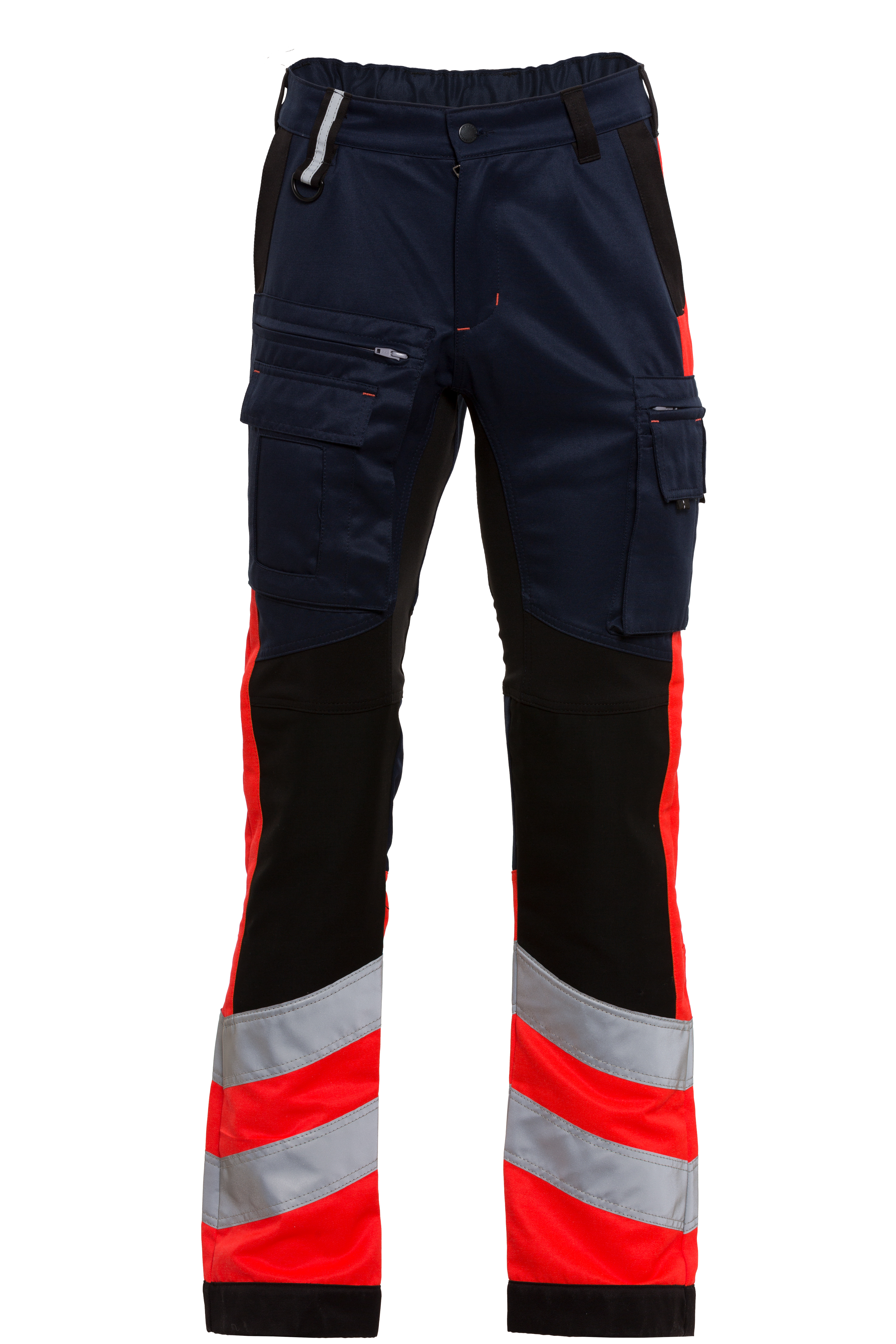 Rescuewear Unisex Hose Stretch HiVis Klasse 1 Marineblau / Schwarz / Neon Rot  - 56