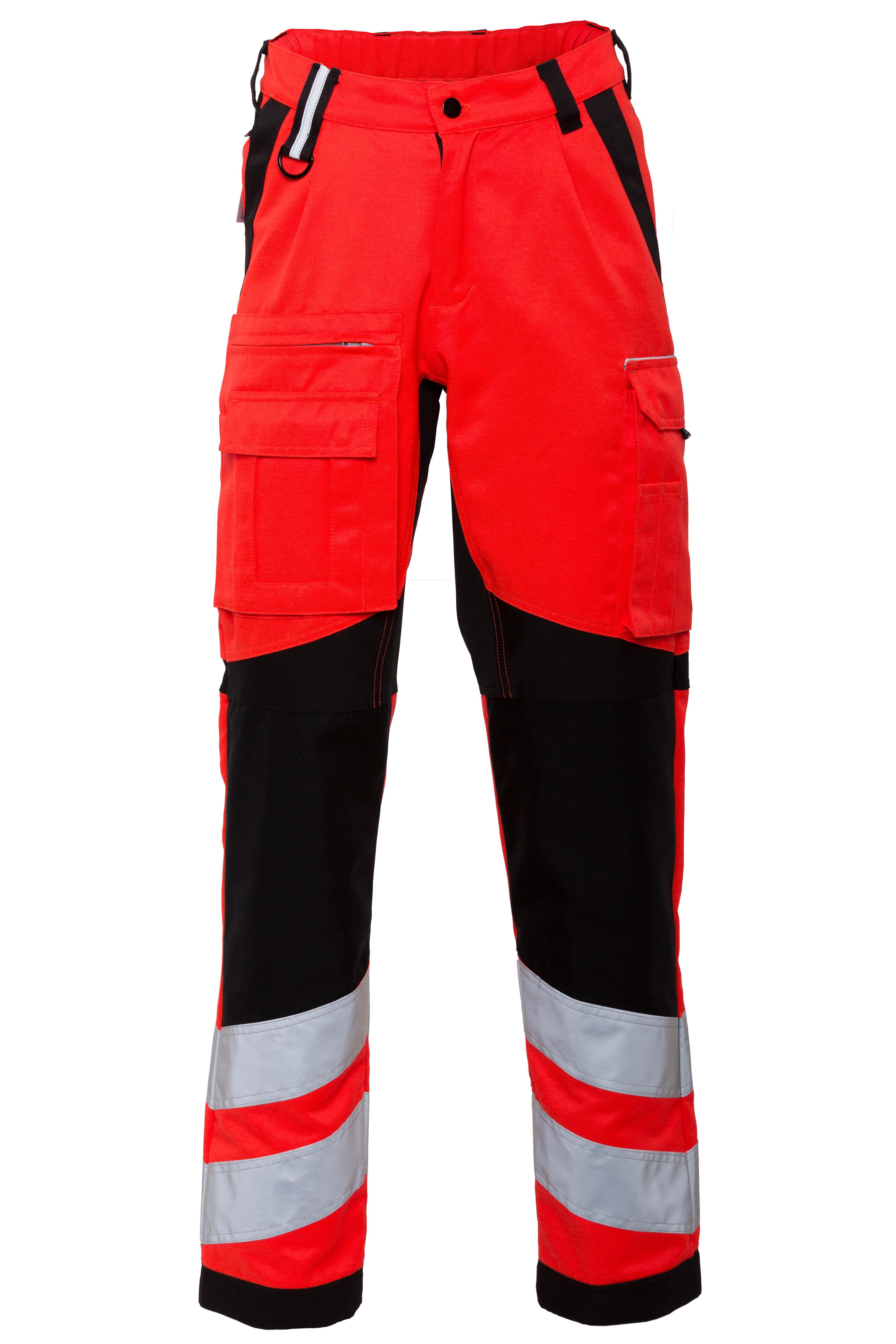 Rescuewear Unisex Hose 33413SCORD Stretch HiVis Klasse 2 Neon Rot / Schwarz
