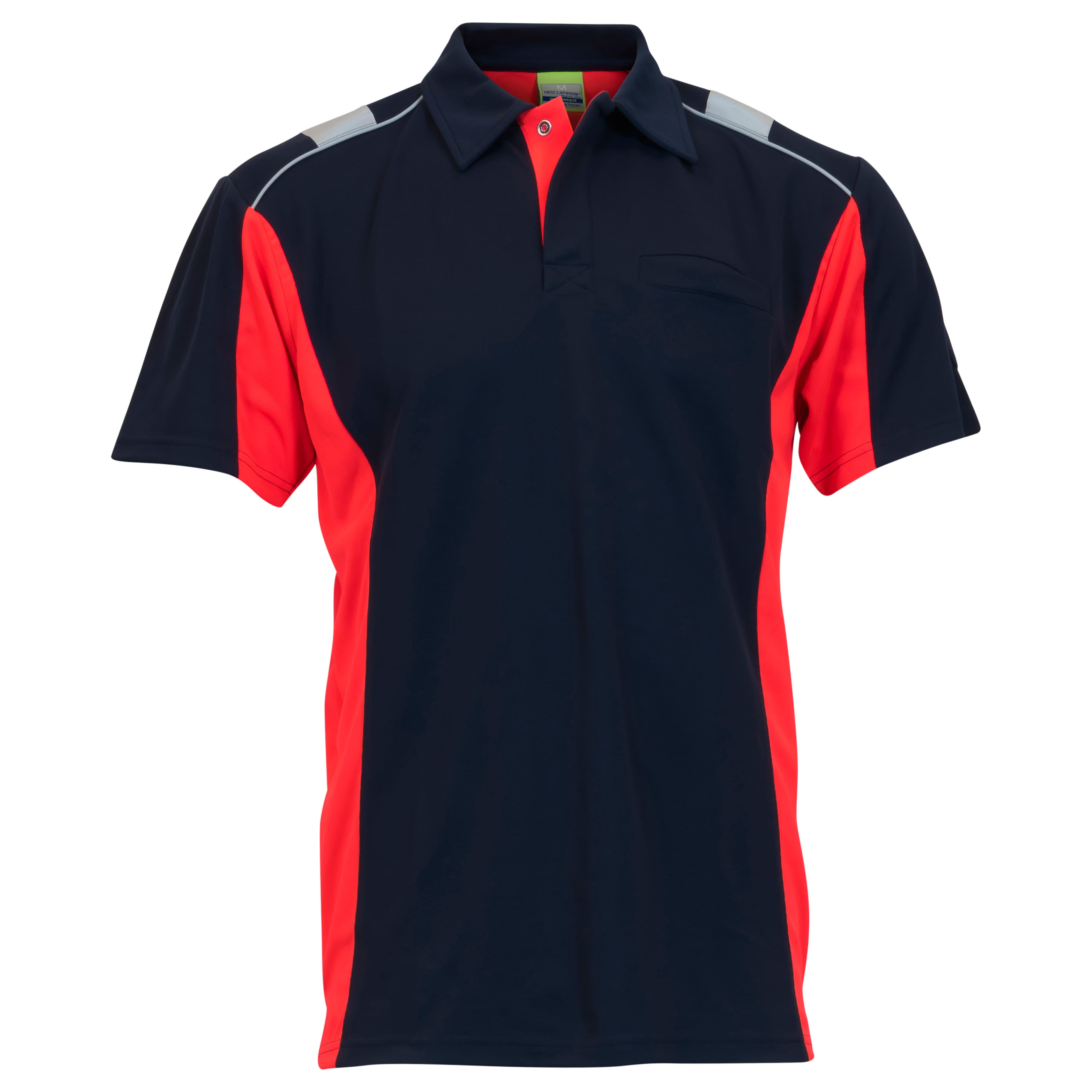Rescuewear Poloshirt 33256 kurze Ärmel Dynamic Marineblau / Neon Rot