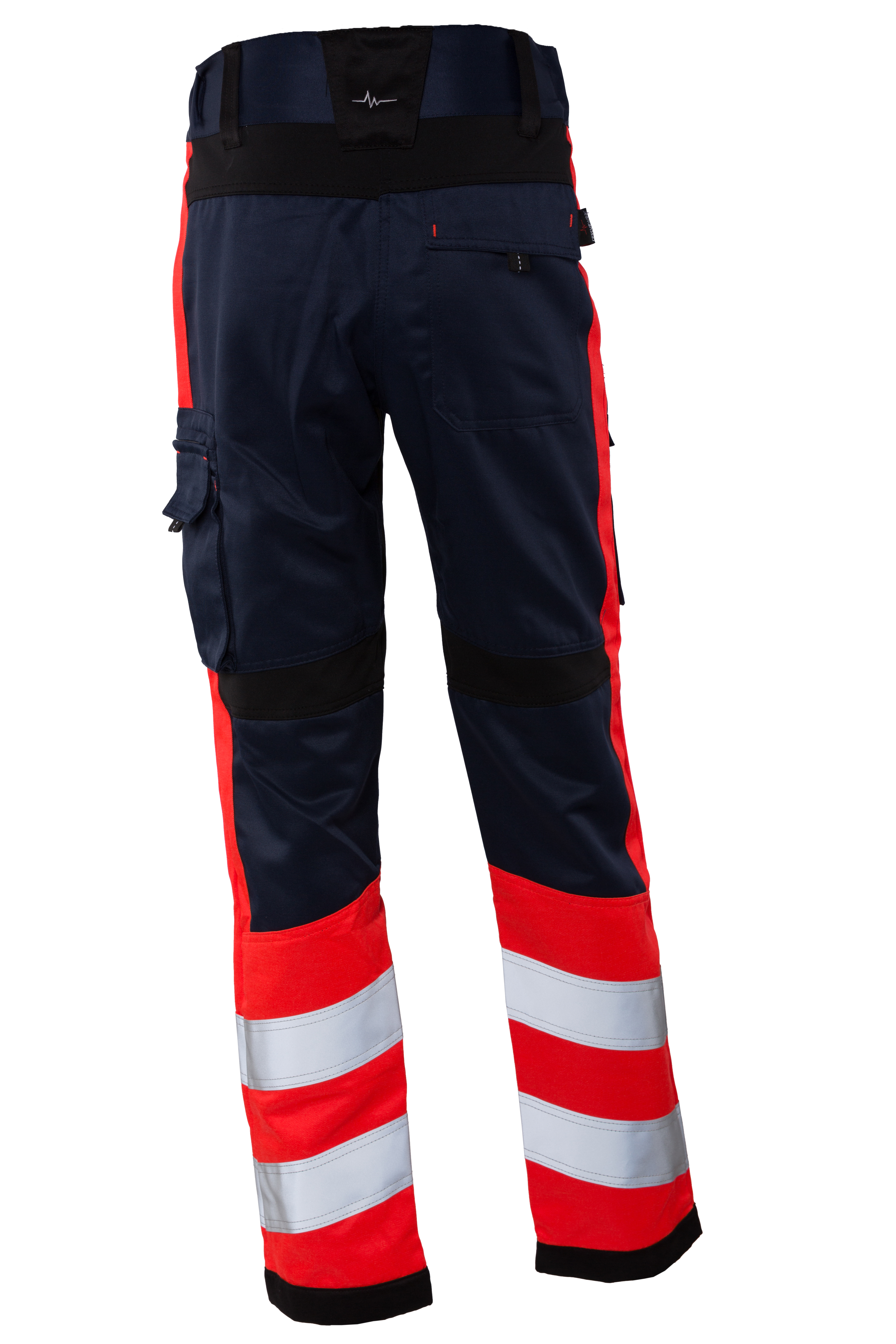 Rescuewear Damen Hose Stretch HiVis Klasse 1 Marineblau / Schwarz / Neon Rot  - 44