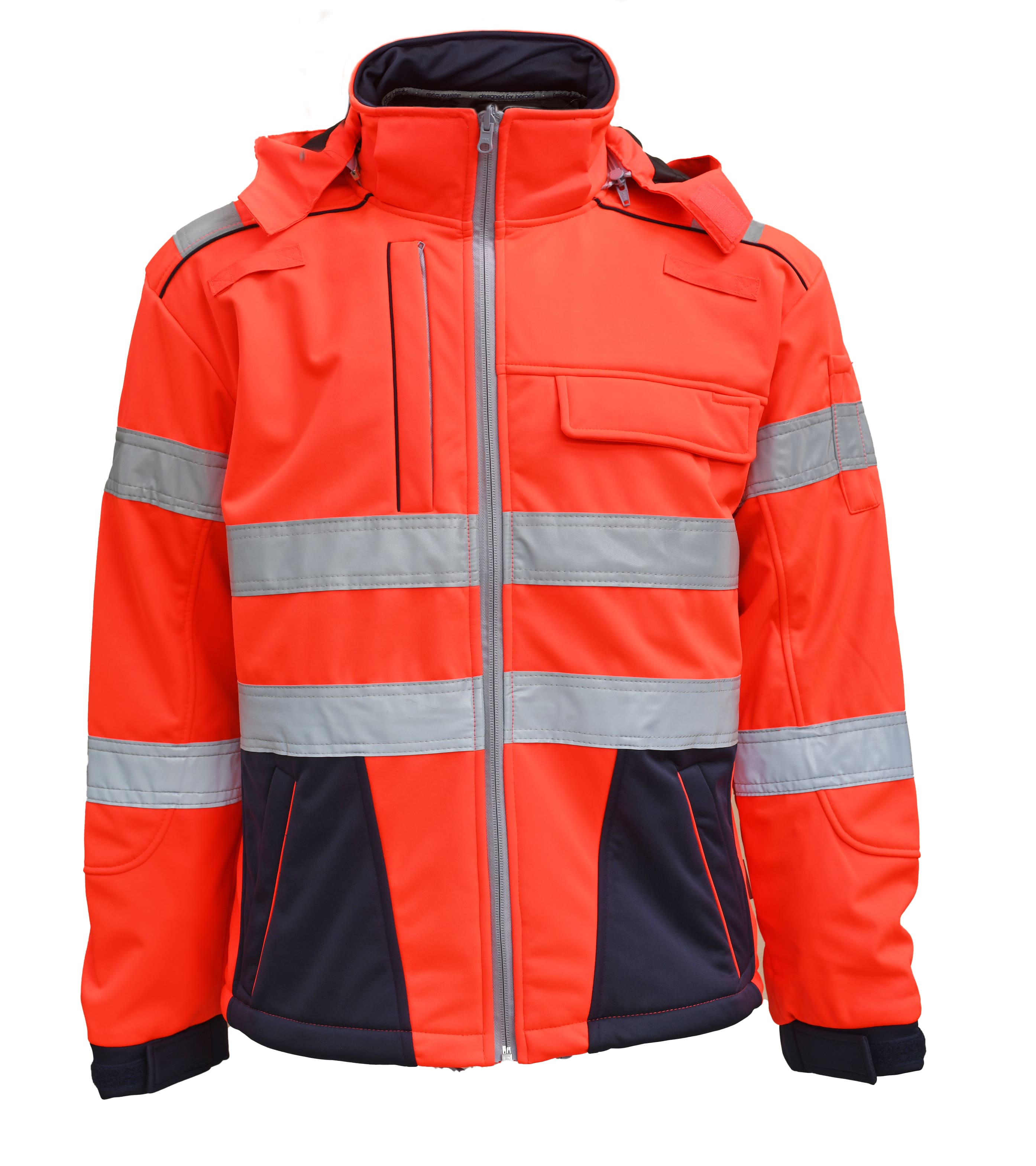 Rescuewear Softshelljacke Dynamic HiVis Klasse 3 Marineblau / Neon Rot - XXS