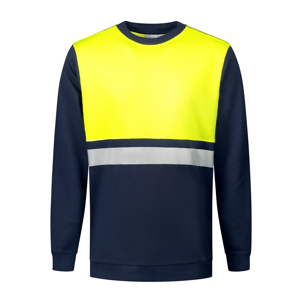 Santino Sweater O-hals Helsinki - Real Navy / Fluor Yellow - HiVis-Line