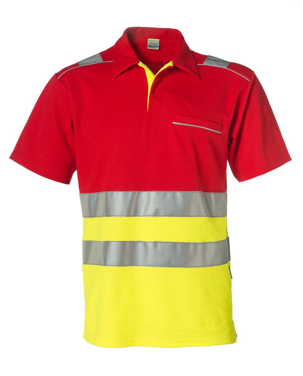 Rescuewear Poloshirt 33250 kurze Ärmel HiVis Klasse 1 Neon Gelb / Rot