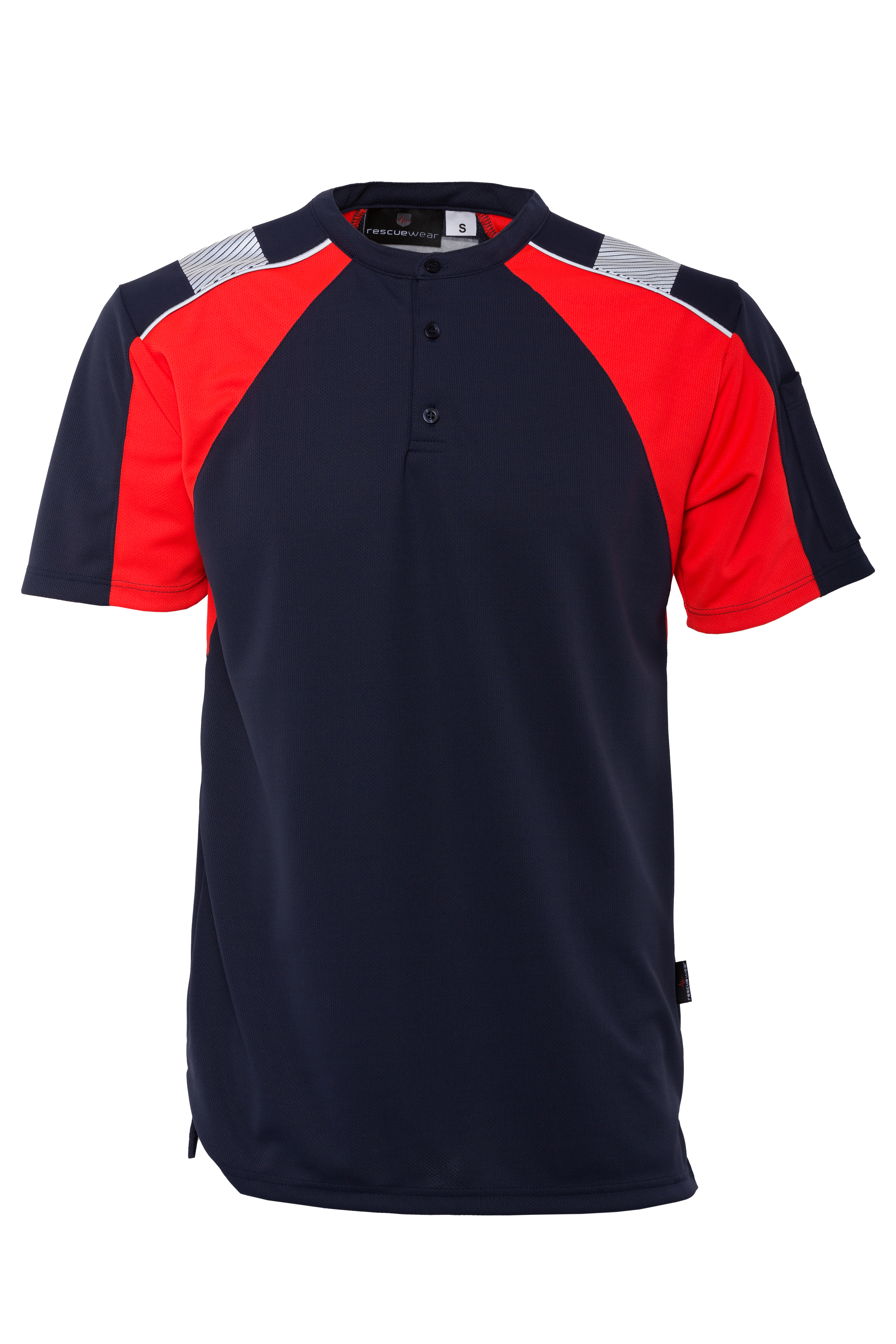 Rescuewear Shirt O-hals 33460 kurze Ärmel Advanced Marineblau / Neon Rot